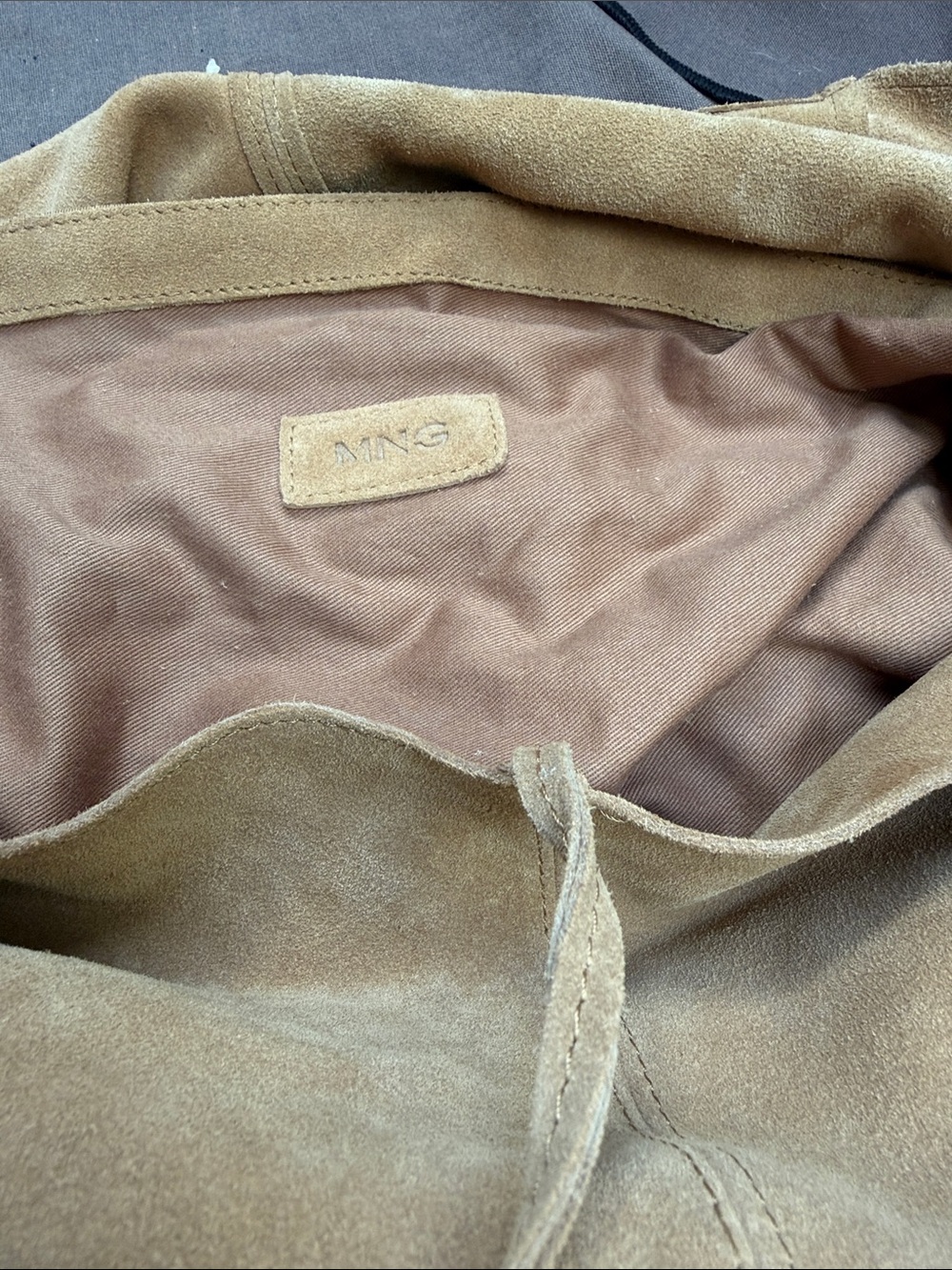 Mango All Leather Beige Suede Shoulder Shopping Bag - Picture 5 of 9